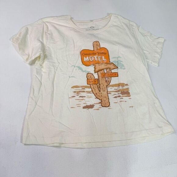 Hills & Valleys Tee Shirt Top Womens XL Coachella VAlley Motel White Short Sleev - Picture 1 of 7